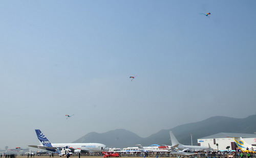 Parachute jumping show at Airshow China 2010