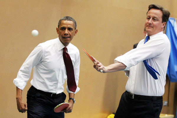 Obama, Cameron team up as table tennis partners