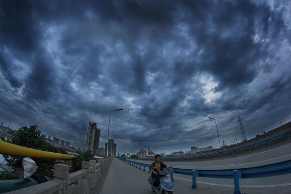 Typhoon brings black skies