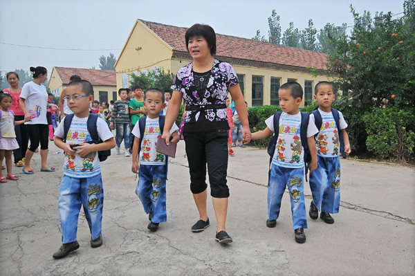 First day of school for quadruplets