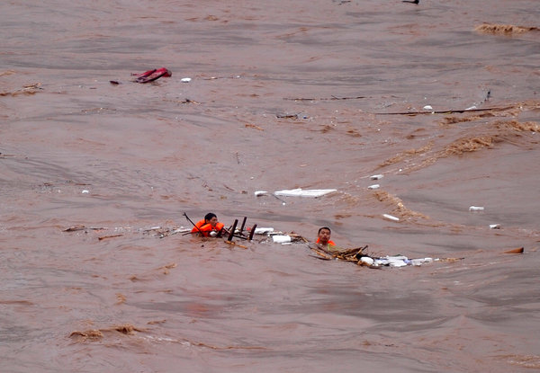 Dining ship swept by rushing river