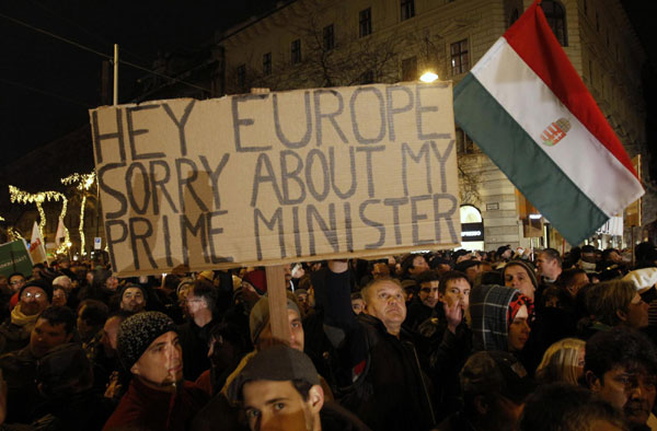 Hungarians protest against new constitution in Budapest