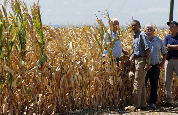 Obama tours drought ridden corn farm