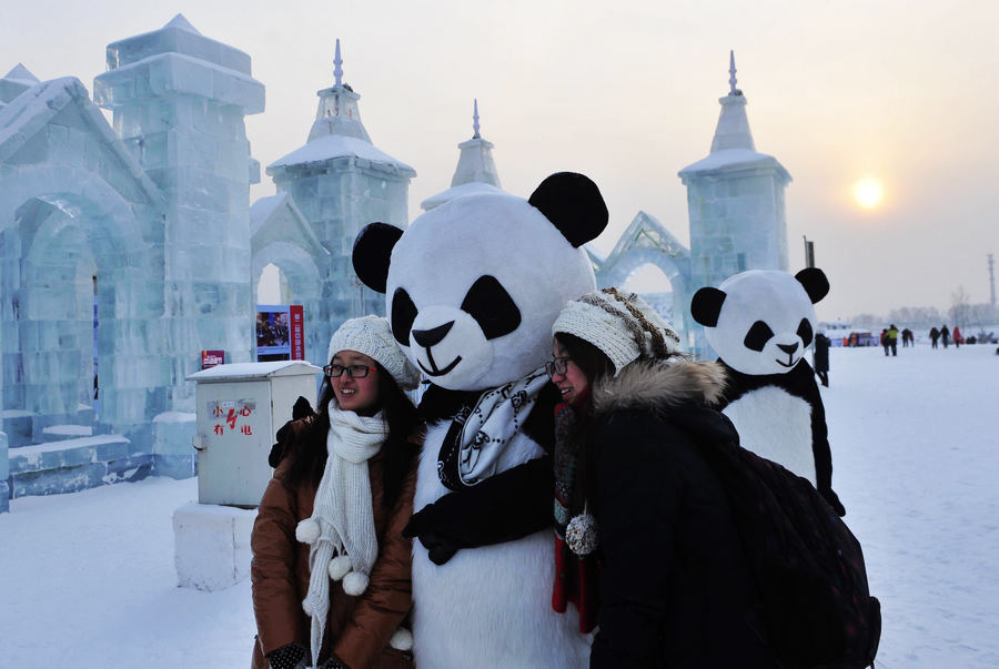 Visitors enjoy ice world