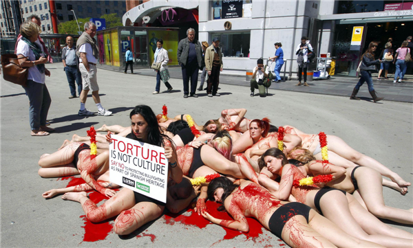 Activists protest against bullfighting in Spain