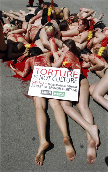 Activists protest against bullfighting in Spain