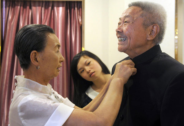 Mature couples relive their wedding day