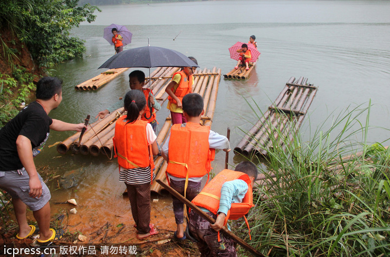 Long journey to school on rafts
