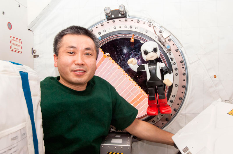 Japanese astronaut and robot talk in space