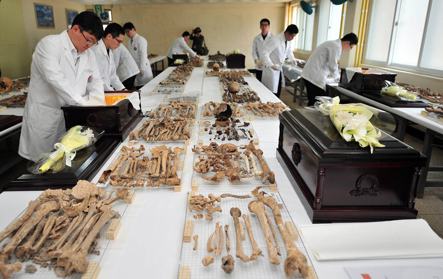 Remains of Chinese soldiers killed in Korean War encoffined