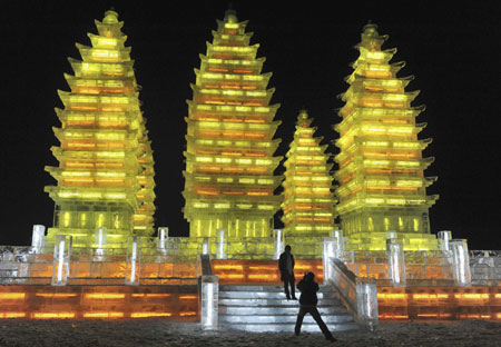 Ice sculptures displayed at Harbin Ice and Snow Festival