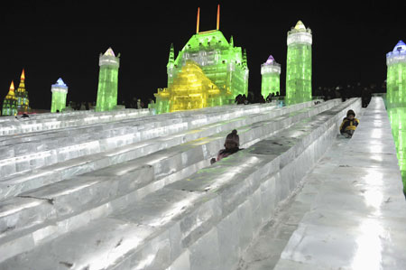 Ice sculptures displayed at Harbin Ice and Snow Festival