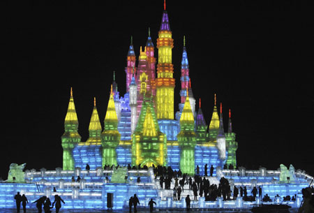 Ice sculptures displayed at Harbin Ice and Snow Festival