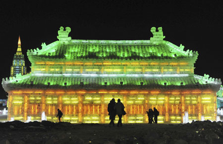 Ice sculptures displayed at Harbin Ice and Snow Festival