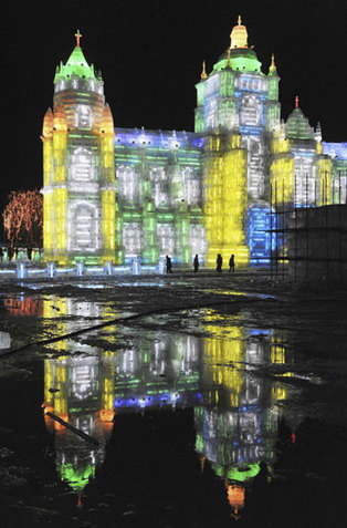 Ice sculptures displayed at Harbin Ice and Snow Festival