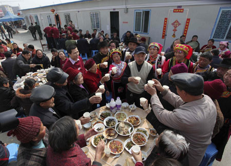 Residents toast during lunch to celebrate 