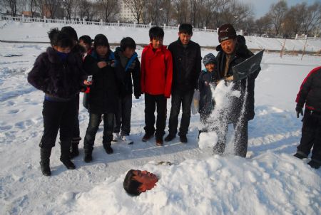 Iron man underneath snow