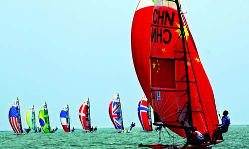 Sailboats in the Qingdao port