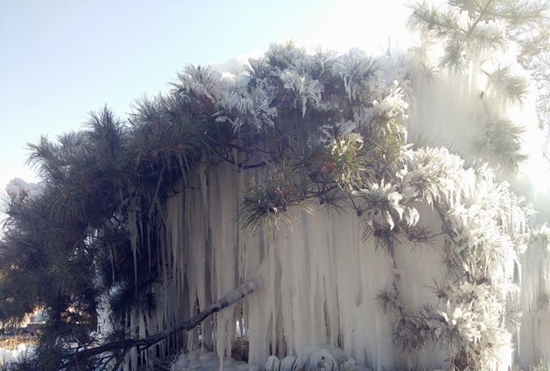 Beautiful snow-covered landscape at Binhe park