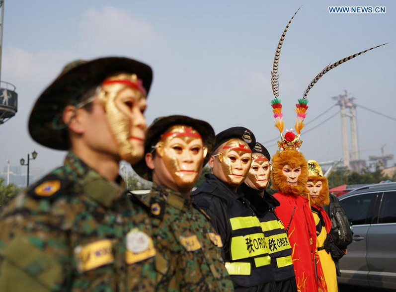 Monkey King dressed security personnel patrol in SW China