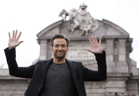 Australian actor Jackman arrives to a media event in Madrid