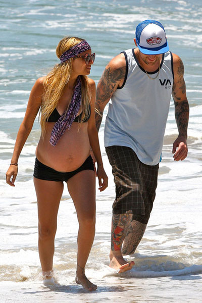 Pregnant Nicole Richie in a bikini at Malibu beach