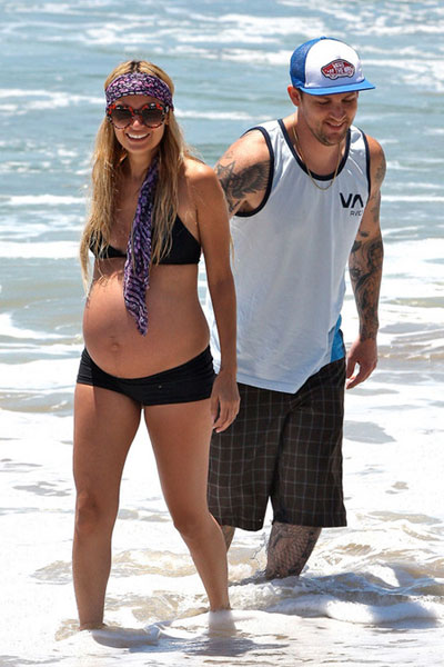 Pregnant Nicole Richie in a bikini at Malibu beach