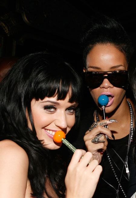 Singers Katy Perry and Rihanna attend a post concert party in New York City