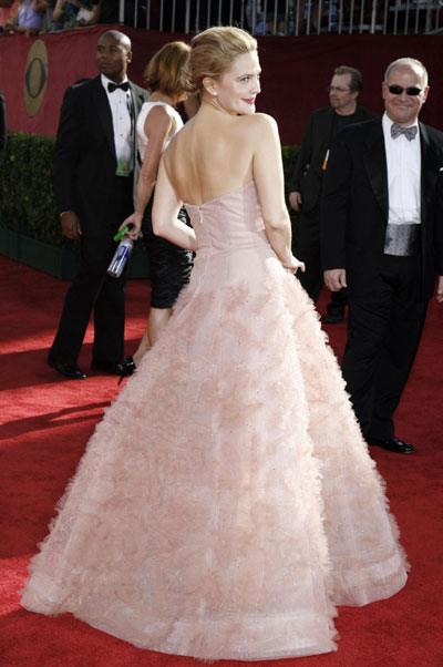 Drew Barrymore on red carpet at 61st Emmy Awards