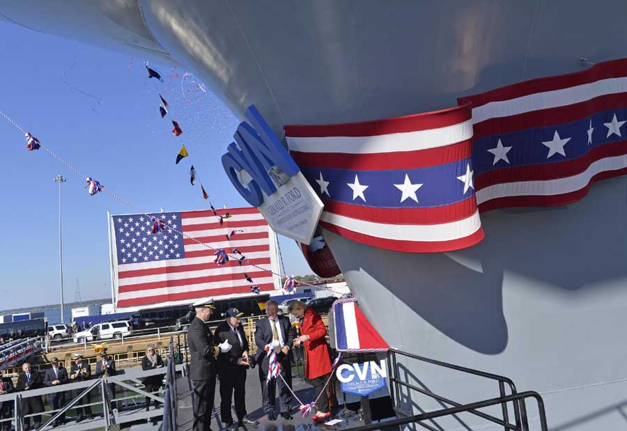 US Navy christens next generation of aircraft carrier