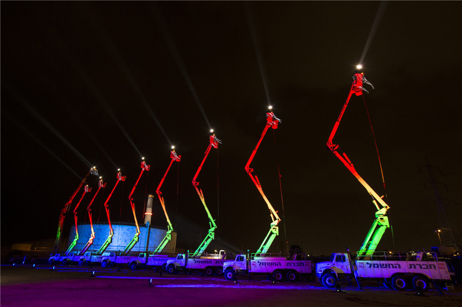 Giant menorah in Tel Aviv on Festival of Lights