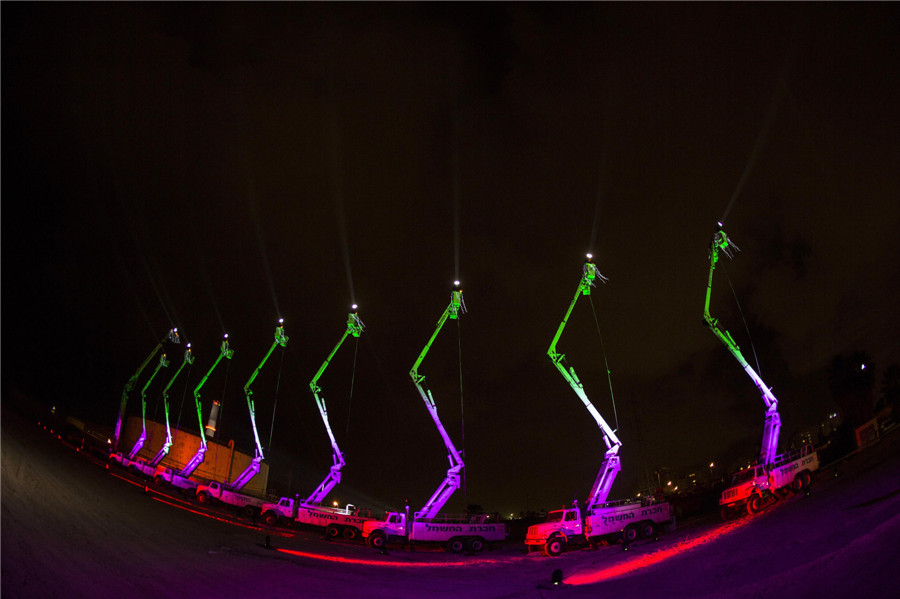 Giant menorah in Tel Aviv on Festival of Lights