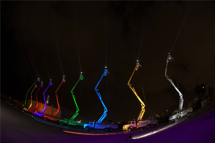 Giant menorah in Tel Aviv on Festival of Lights