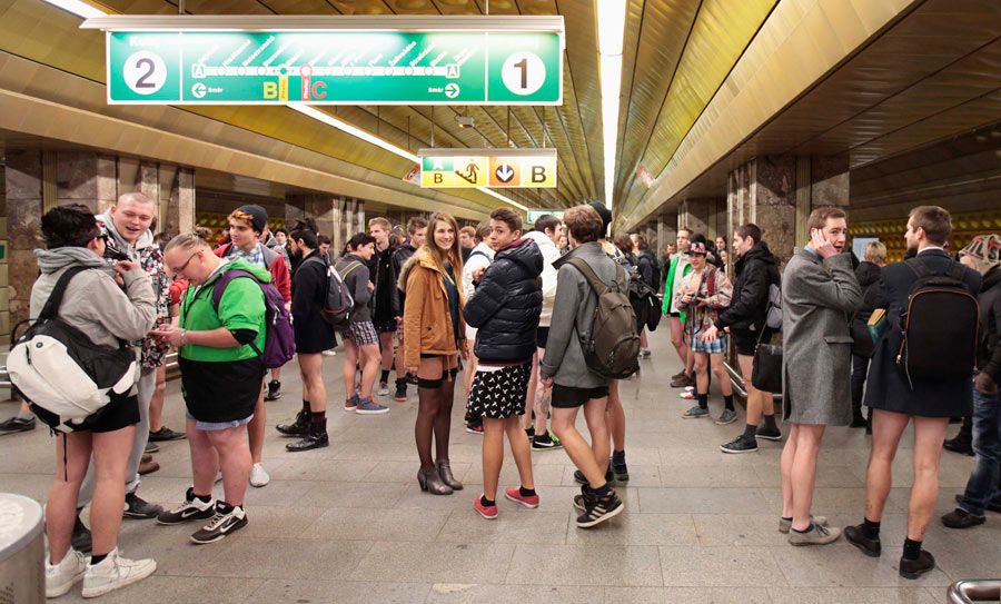 Subway riders enjoy no pants day