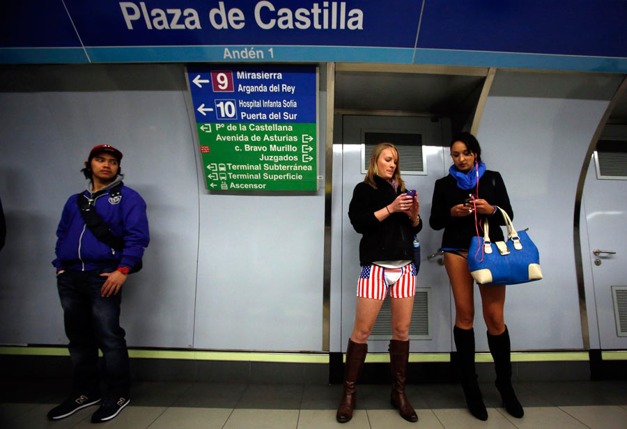 Subway riders enjoy no pants day