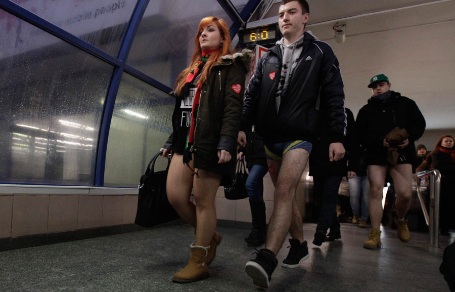 Subway riders enjoy no pants day