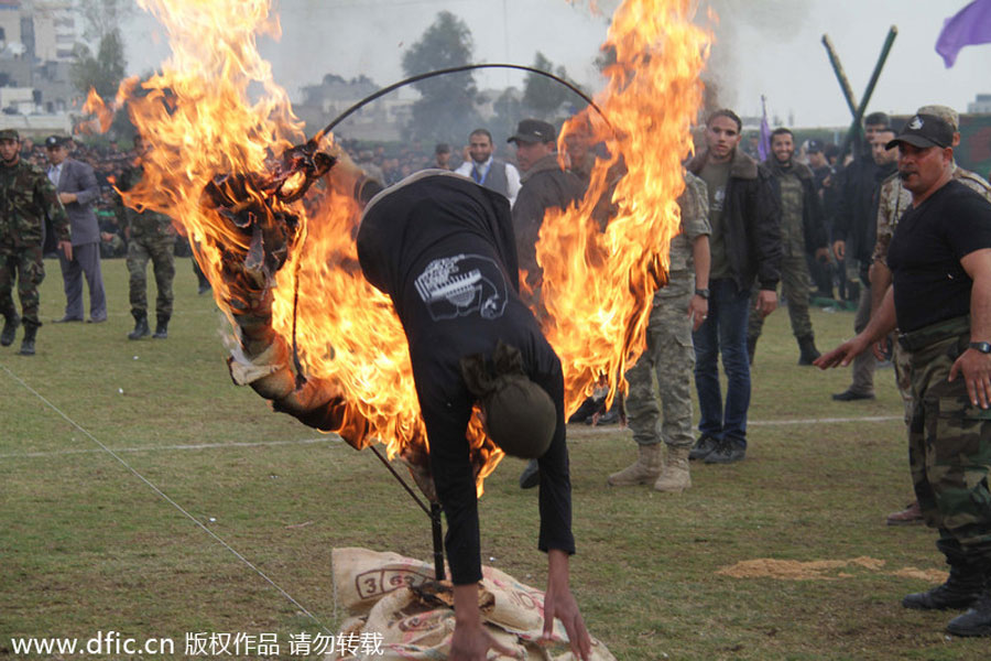 Palestinian students show military skills