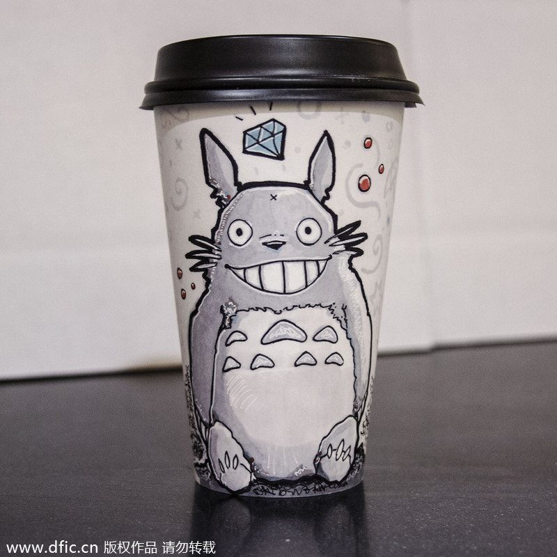 Graphic designer turns coffee cups into canvas