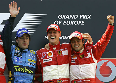 Schumacher beat Alonso to win in Germany