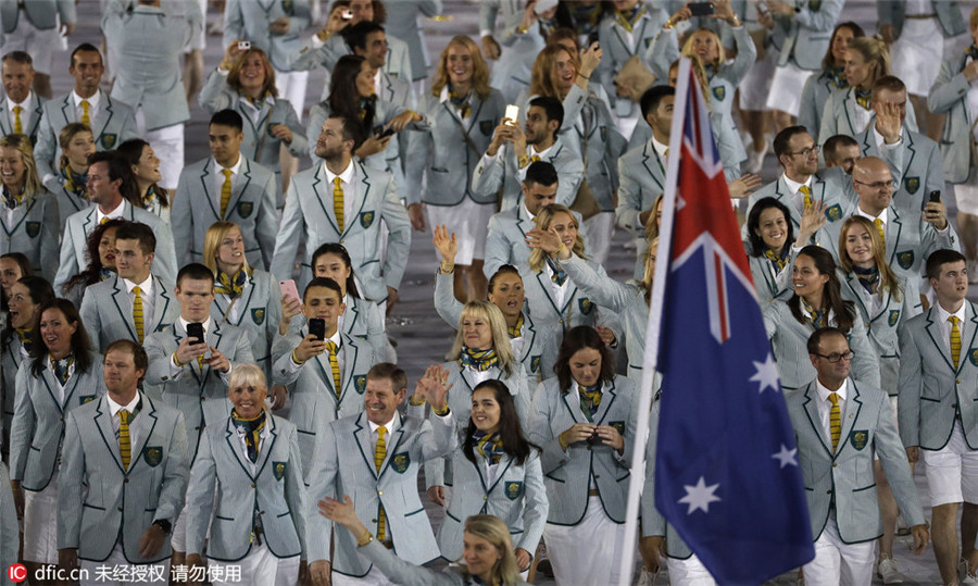 Athletes march at Olympic Opening Ceremony