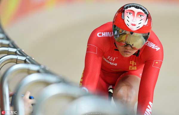 Peking Opera faces spotted on cyclists' helmets in Rio