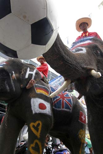 Elephants play soccer to promote tourism in Bangkok