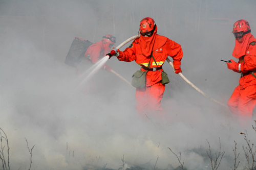 Firefighters combat big fire in NE China