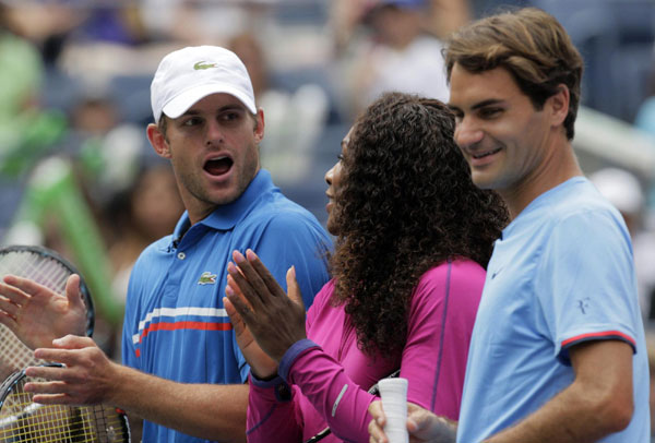 Federer in action on opening day of US Open