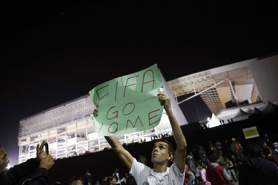 Protesters march in Sao Paulo ahead of World Cup