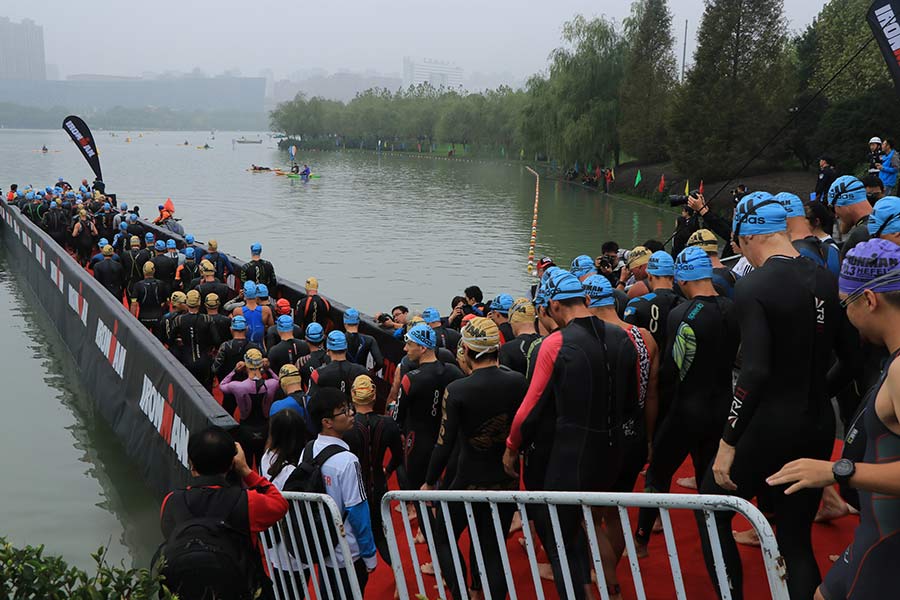 Athletes compete in Hefei half Ironman race