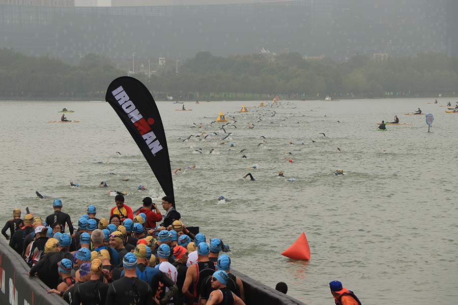 Athletes compete in Hefei half Ironman race