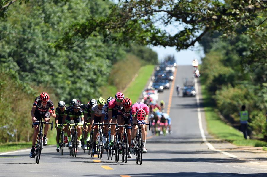 Cyclists compete during 2016 Tour of Hainan Intl Road Cycling Race