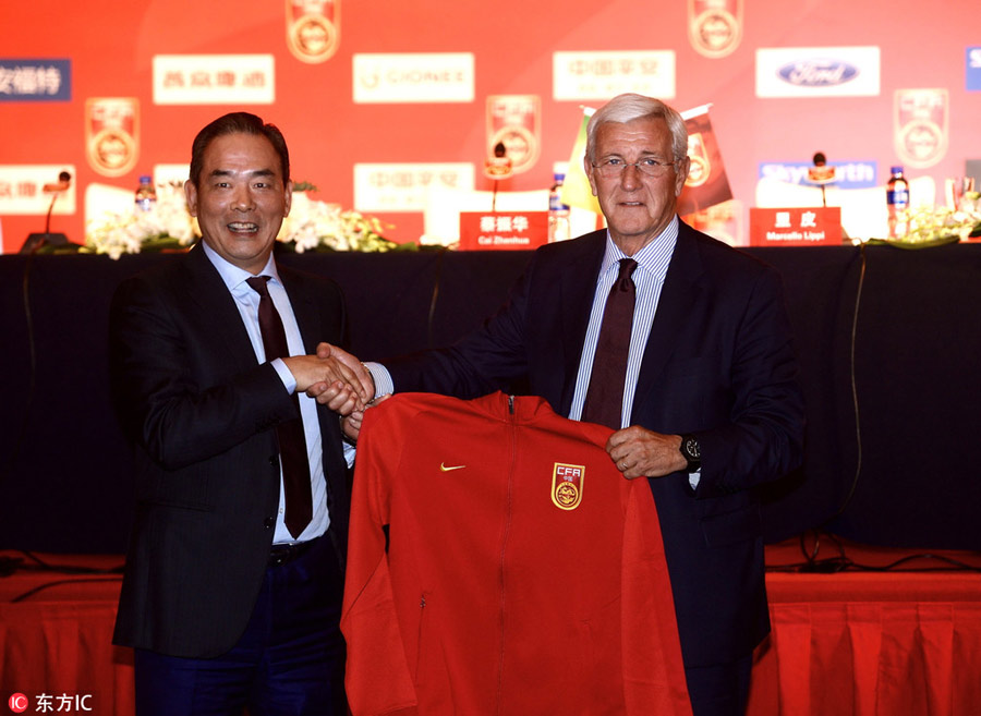 Marcello Lippi attends the CFA Team China press conference in Beijing