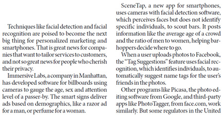 Facial recognition, now for apps and ads